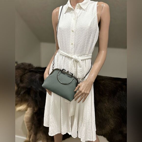 Handmade Genuine Premium Togo Leather Top Handles Bag/ Crossbody & 2 Chains - Picture 6 of 16